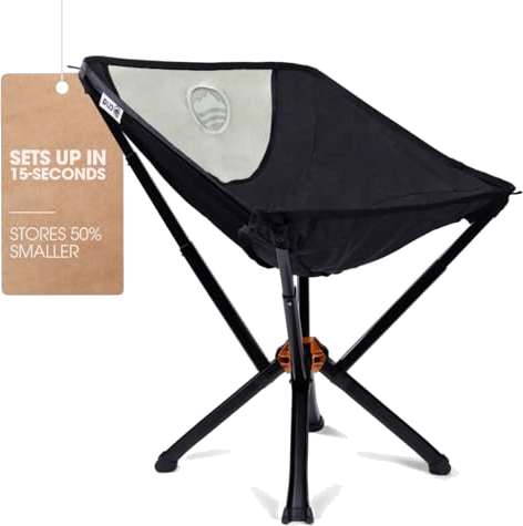 CLIQ Portable Camping Chair - Collapses to Size of Water Bottle - Lightweight Folding Chair for Camping - Outdoor Chair Supports 300 Lbs - Camp Chair Outdoor Adventures, Black