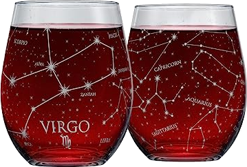 Greenline Goods Virgo Stemless Wine Glasses Zodiac Virgo Set Hand Etched 15 oz (Set of 2) - Astrology Sign Glassware