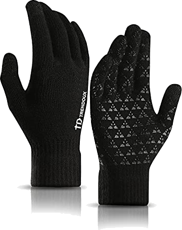 TRENDOUX Winter Gloves, Knit Touch Screen Glove Men Women Texting Smartphone Driving - Anti-Slip - Elastic Cuff - Thermal Soft Upgraded Lining - Hands Warm in Cold Weather - Black - M