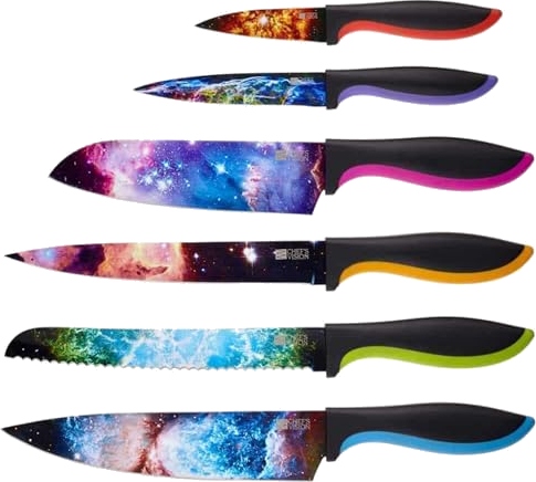 CHEF'S VISION Cosmos Knife Set - 6-Piece Stainless Steel Cutting Knives Set for Kitchen with Vibrant Cosmos Design - Perfect House Warming Gift for Women or Men - Unique Kitchen Knife Set Gift