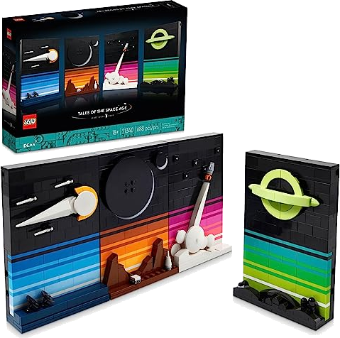 Lego Ideas Tales of The Space Age 21340 Adult Building Set, Build and Display 4 Connectible 3D Postcard Models, Gift Idea for Sci-Fi and Astronomy Lovers to Build and Hang or Display Freestanding