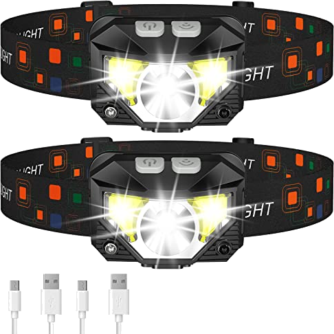 LHKNL Headlamp Flashlight, 1200 Lumen Ultra-Light Bright LED Rechargeable Headlight with White Red Light,2-Pack Waterproof Motion Sensor Head Lamp,8 Mode for Outdoor Camping Running Hiking Fishing