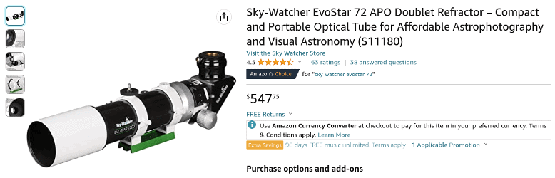 Sky Watcher Evostar 72 Focal Length