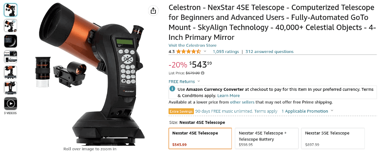 celestron nexstar 4se focal length