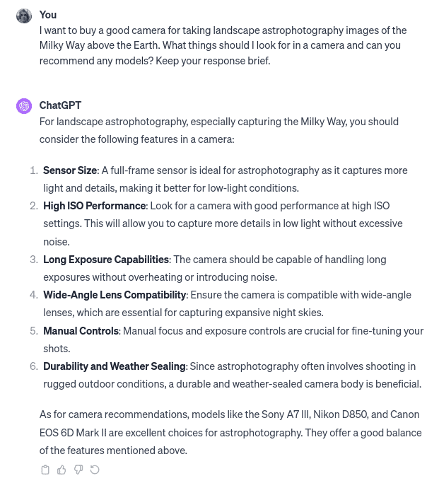 ChatGPT Astrophotography Equipment