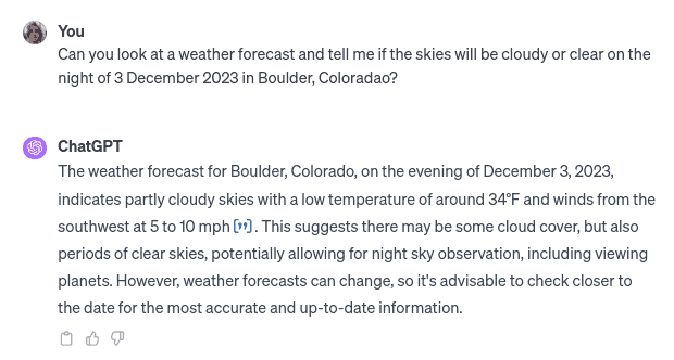 ChatGPT weather forecast