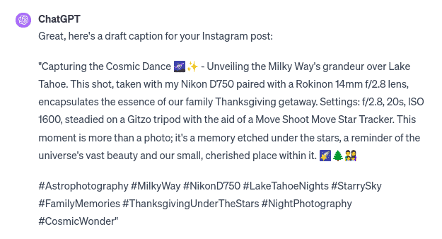 chatgpt instagram caption