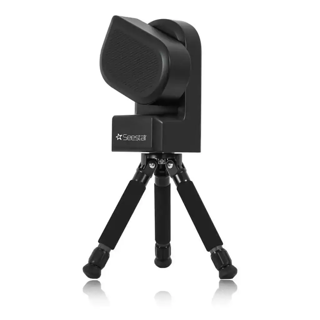 ZWO Seestar S50 smart telescope in black on tripod